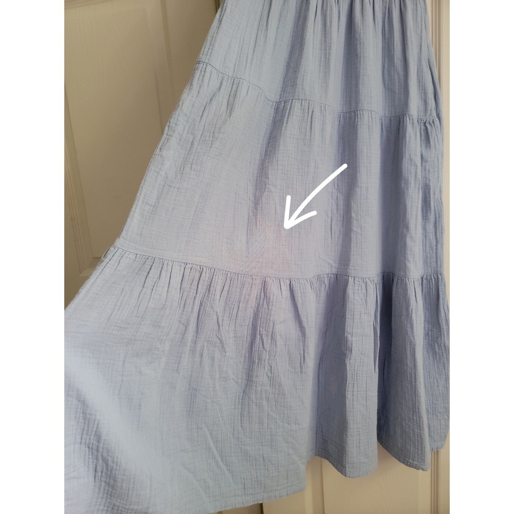 Quince Organic Cotton Gauze Smocked Tiered Maxi Dress Light Blue Pockets Small - Picture 8 of 11